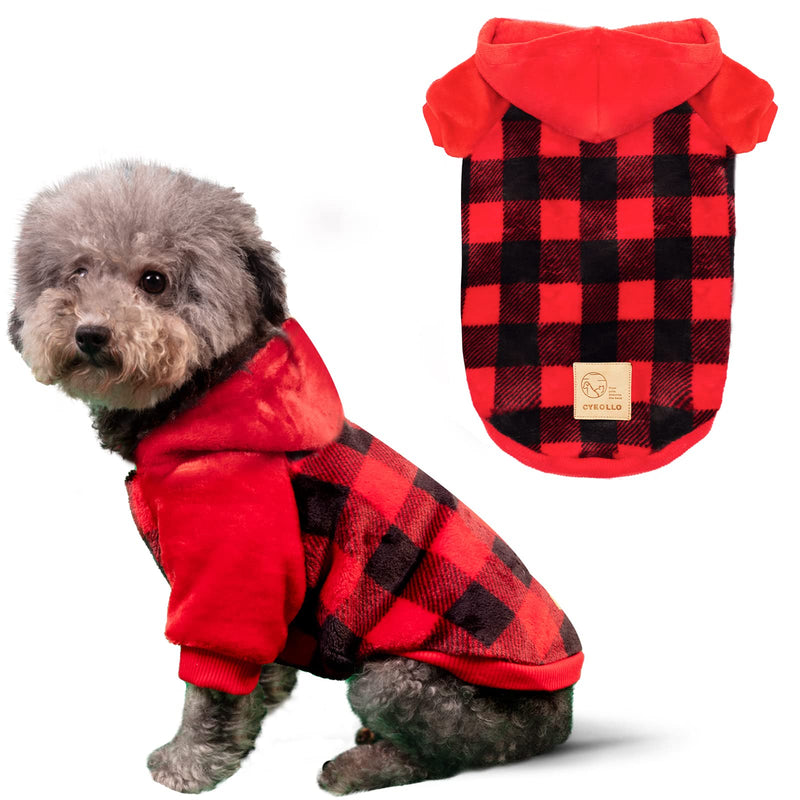 cyeollo Dog Coat Buffalo Plaid Dog Winter Coat Flannel Dog Sweatshirt Cold Weather Coats New Year Dog Clothes for Small Medium Dogs XX-Large With Hat (Red） - BeesActive Australia