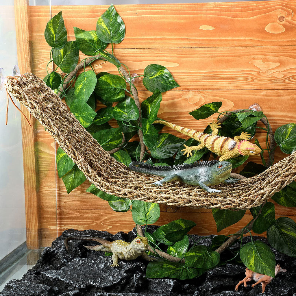 Reptile Lizard Habitat Accessories Include 29.52 x 7.08 Inch Lizard Hammock, Jungle Climber Vines Flexible Leaves Habitat Reptile Decor with Suction Cups for Bearded Dragons Iguanas and Other Reptiles - BeesActive Australia