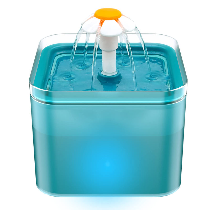 AONBOY Cat Water Fountain, Ultra Silent Cat Fountain 2L, with LED Light, Activated Carbon Filter, Pet Water Fountain for Cats and Small Dogs Cyan - BeesActive Australia
