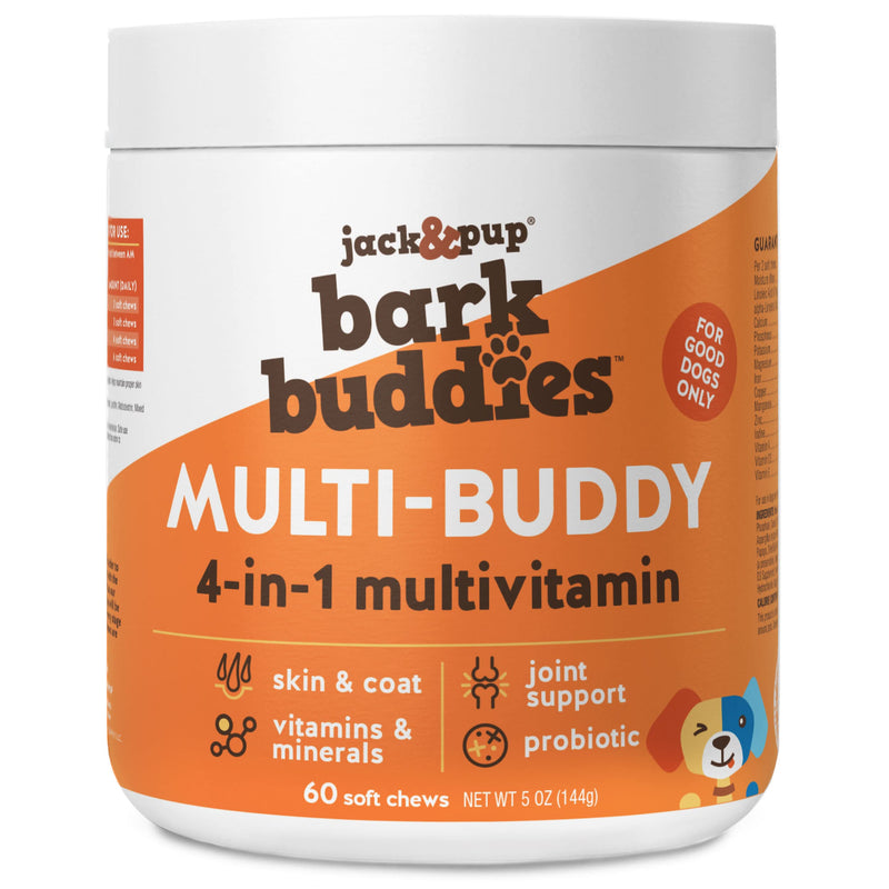 Jack&Pup Dog Vitamins and Supplements Multivitamins for Dogs - Bark Buddies Multi-Buddy Dog Multivitamins Chewable Soft Chews Puppy Vitamins and Supplements - Dog Supplements & Vitamins (60ct) - BeesActive Australia