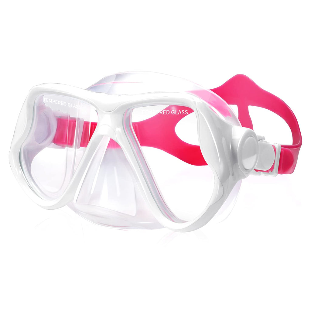 Keary Swimming Goggles Snorkel Diving Mask for Adult Men Women Youth, Anti-Fog 180°Clear View Swim Goggles with Nose Cover White Frame Pink Strap - BeesActive Australia