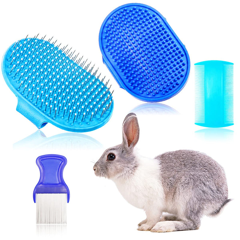 YOLUFER 4 Pieces Rabbit Grooming Kit Including Rabbit Hair Remover, Rabbit Grooming Brush, Pet Bath Brush with Adjustable Ring Handle, Steel Comb and Double-Sided Pet Comb ,Suitable for Bunny & Guinea Pig - BeesActive Australia