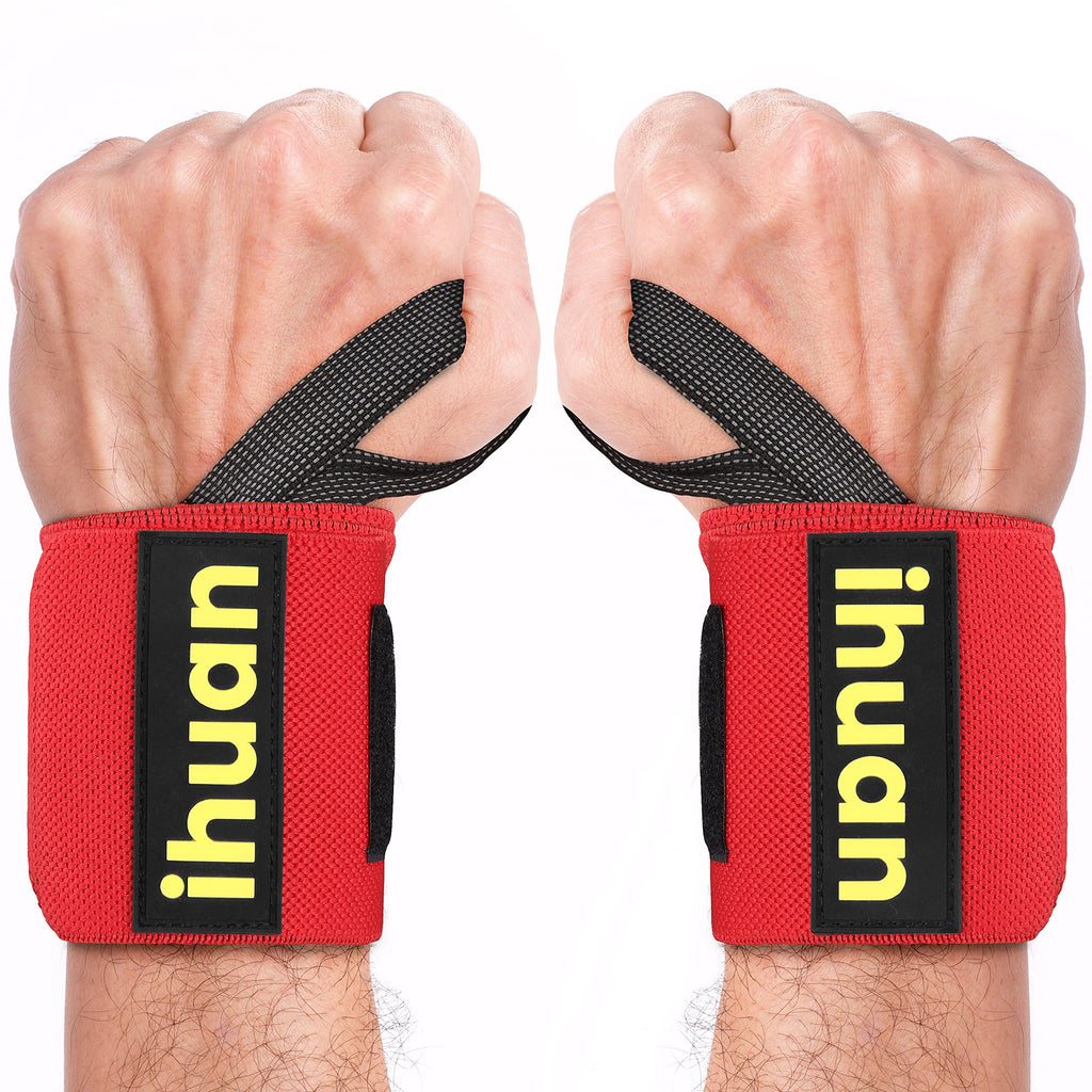 ihuan Wrist Wraps for Weight Lifting: 18 Inches Gym Wrist Support Straps for Weightlifting Men and Women | Workout Wrist Wrap for Exercise | Strength Training | Body Building | Power Lifting Red - BeesActive Australia