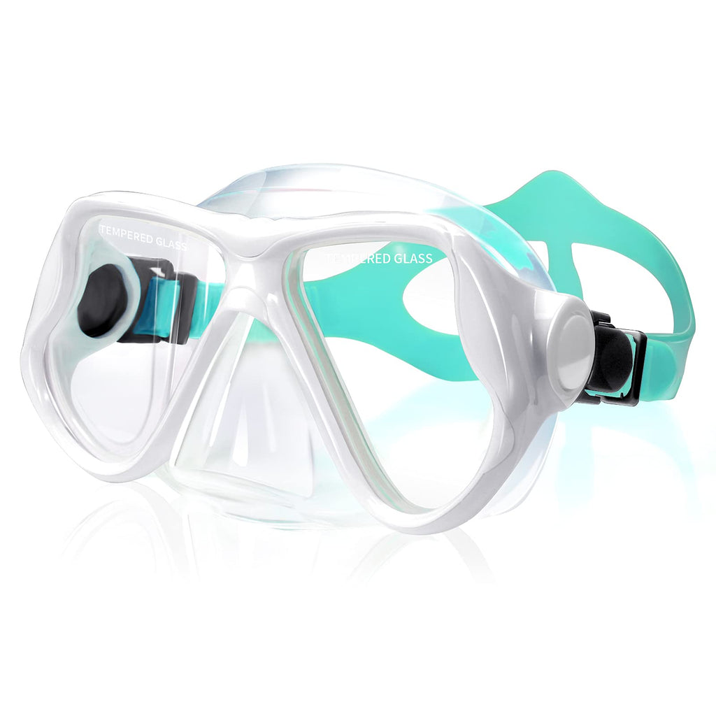 Keary Swimming Goggles Snorkel Diving Mask for Adult Men Women Youth, Anti-Fog 180°Clear View Swim Goggles with Nose Cover White Frame Green Strap - BeesActive Australia