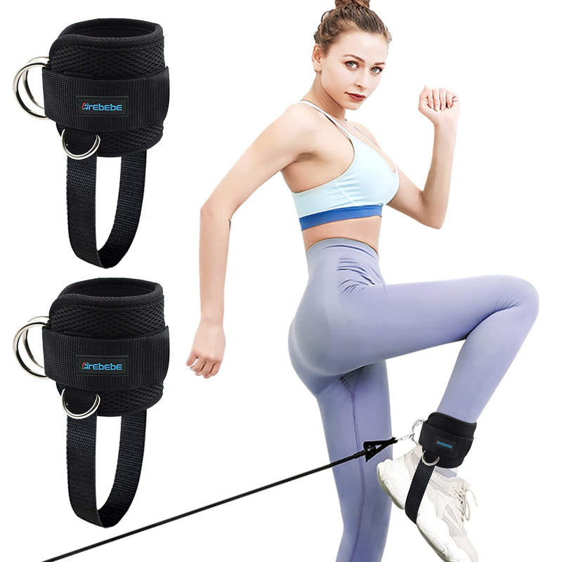 Brebebe 1 Pair Fitness Ankle Strap for Cable Machine, Adjustable Women Men Ankle Strap Kickbacks with Fixed Rope, Foot Legs Muscle Strength Exercises, Gym Glute Hips Workouts Thighs Power Trainer black - BeesActive Australia