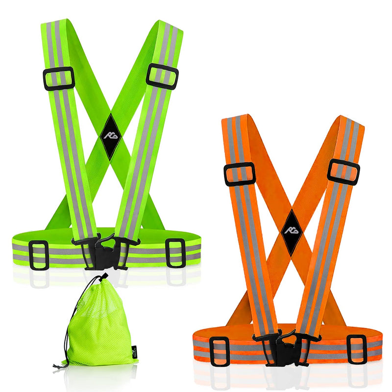 Oliumt Reflective Vest Running Gear 2 Pack,Reflective Running Vests Belt, Safety Running Vest for Night Running,Cycling Green Orange - BeesActive Australia