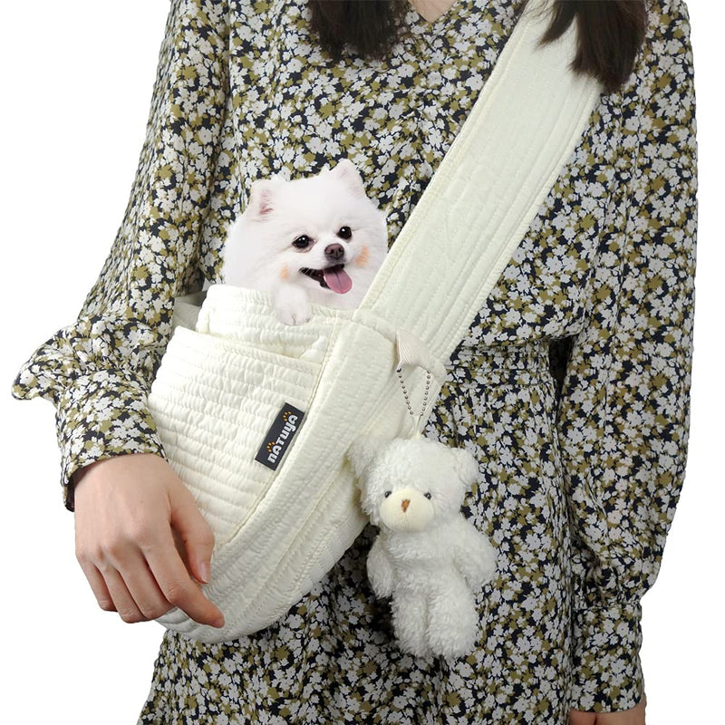 NATUYA Small Dog Carrier Sling Cat Sling-Dog Slings for Carrying Small Dogs-Adjustable Strap Hand Free Pet Puppy for Outdoor Traveling Subway white canvas - BeesActive Australia
