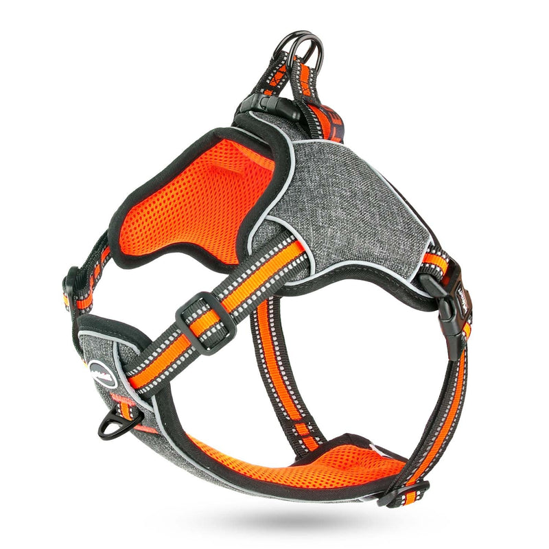 ThinkPet Step in Vest Dog Harness with ID Pocket and LED Clip，Front Clip No Pull Choke Free Escape Proof Padded Breathable Reflective Halter for Small Breed Orange Yellow Training Walking Hiking - BeesActive Australia