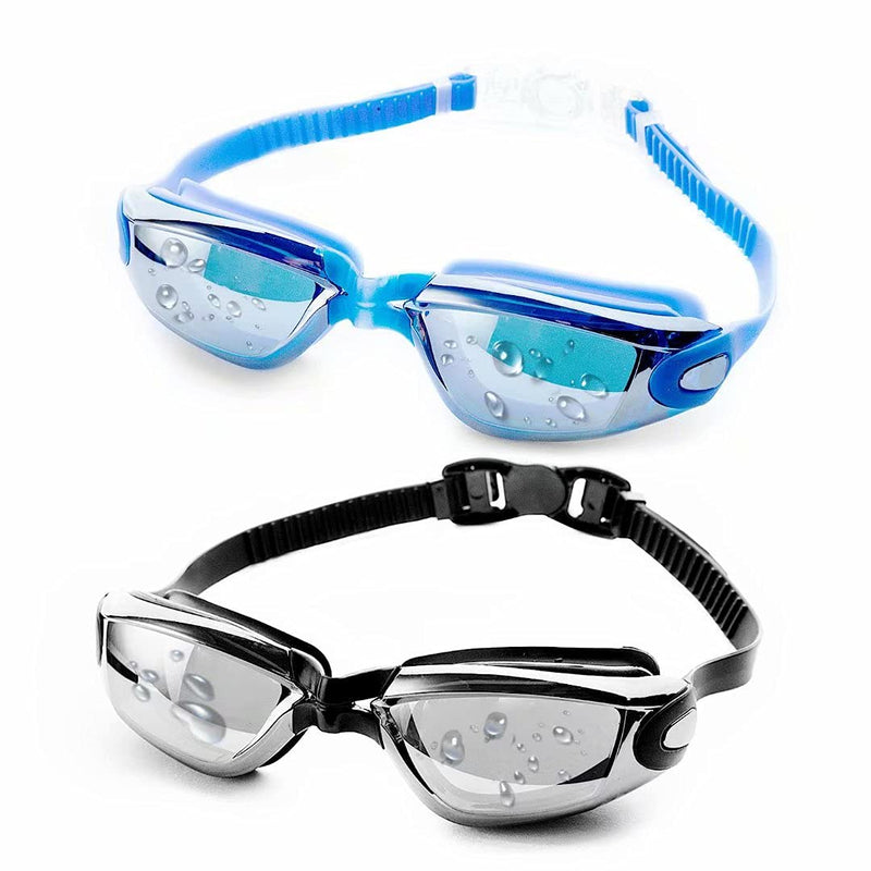 Kids Swim Goggles,Swimming Goggles Pack of 2 Anti Fog UV Protection Clear No Leaking for Adult Men Women Child Youth Black/Lake Blue - BeesActive Australia