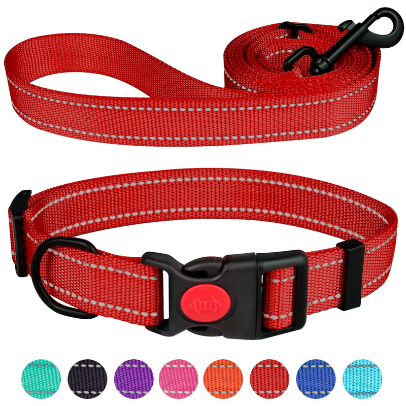 Reflective Dog Collar and Leash Set with Safety Locking Buckle Nylon Pet Collars Adjustable for Small Medium Large Dogs 4 Sizes Red - BeesActive Australia