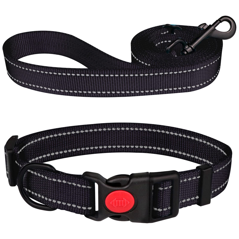 Reflective Dog Collar and Leash Set with Safety Locking Buckle Nylon Pet Collars Adjustable for Small Medium Large Dogs 4 Sizes Black - BeesActive Australia