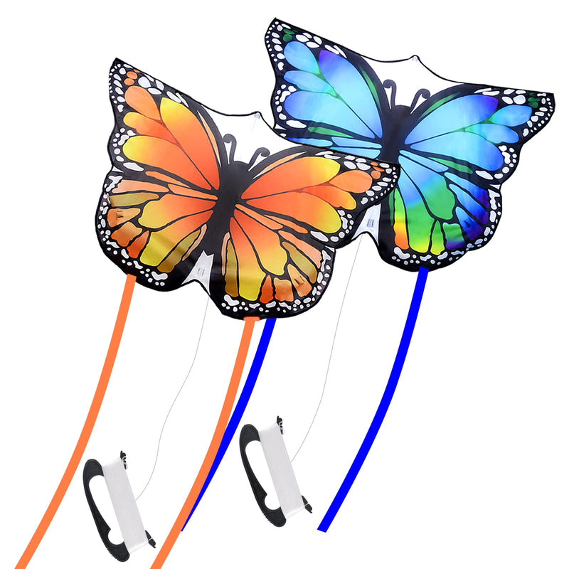 Nazano 2 Pack Kites for Kids Large Beautiful Butterfly Kite for Outdoor Games and Activities Single Line Kite with Flying Tools Yellow+blue - BeesActive Australia
