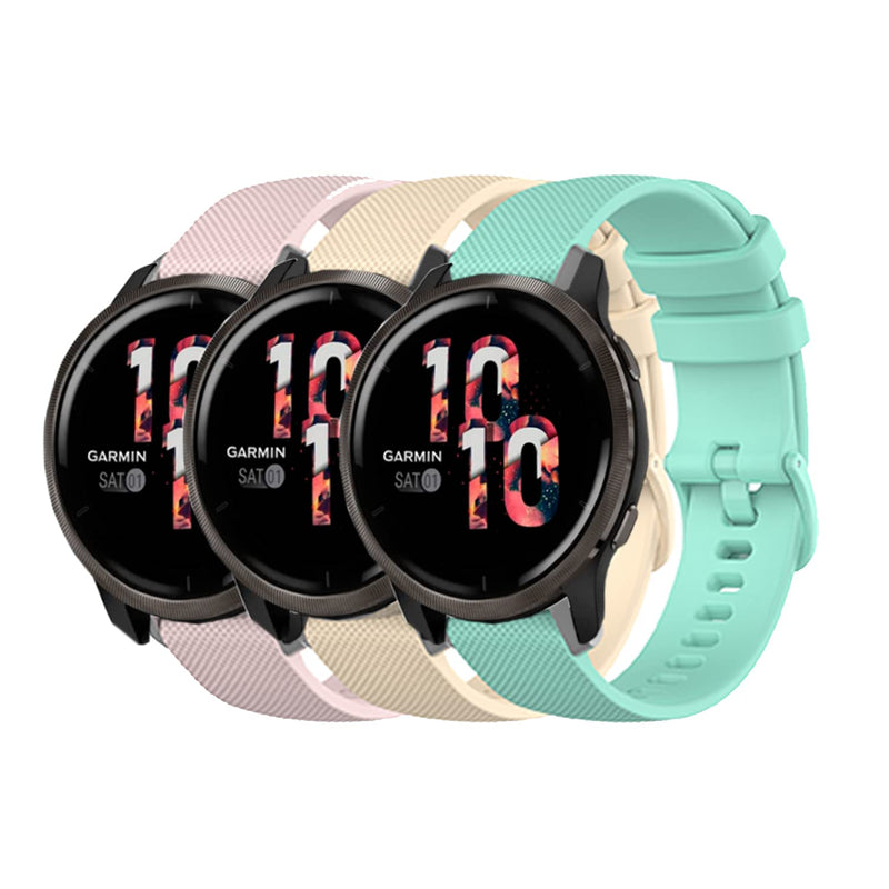 FitTurn Bands Compatible with Garmin Venu 2s Watch Band, 3 Pack Soft Silicone Sport Replacement Quick Release Wristband for Venu 2s Smartwatch Men Women (Pink,Beige,Teal) - BeesActive Australia