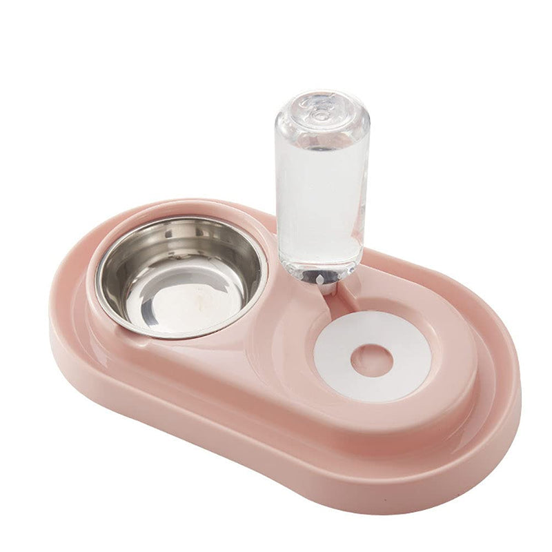 Love Dream Double Dog Cat Bowls, Stainless Steel Dog Bowl Cat Food Bowls and Water Feeder with Automatic Water Bottle for Small Medium Dogs and Cats Pink - BeesActive Australia