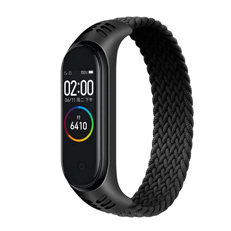 Braided Solo Loop Band Compatible for Xiaomi Mi band 5 6 Bands,Women Men Soft Stretchable Nylon Sport Replacement Wristband for Mi Band 4 3 Elastics Fibres Strap M (160mm-170mm) Black - BeesActive Australia