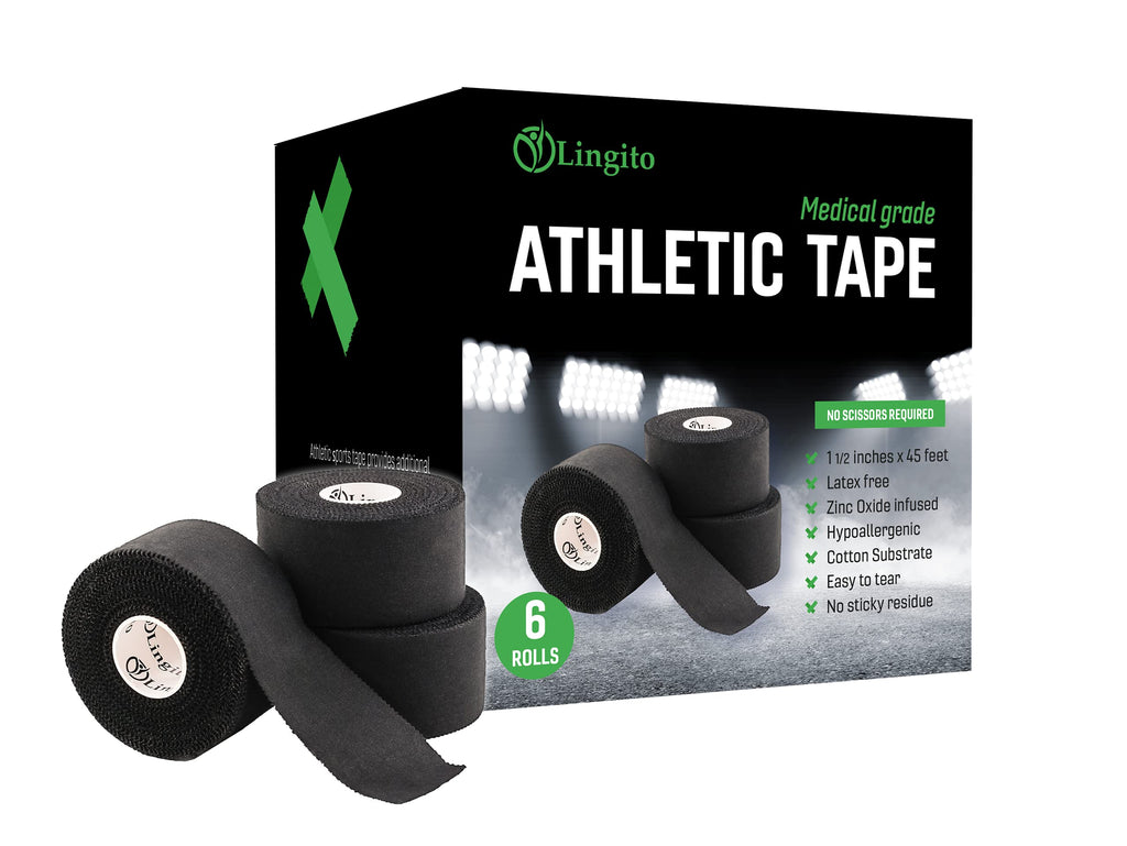 Athletic Tape or Sports Tape, Perfect for Muscle Pain Relief, 45ft Medical Tape for Shoulder, Knee, Finger, Ankle Or Use As Workout Tape, Gymnastics Tape, Soccer Tape or Other Sports (Black - 6 Pack) 6 Count Black - BeesActive Australia
