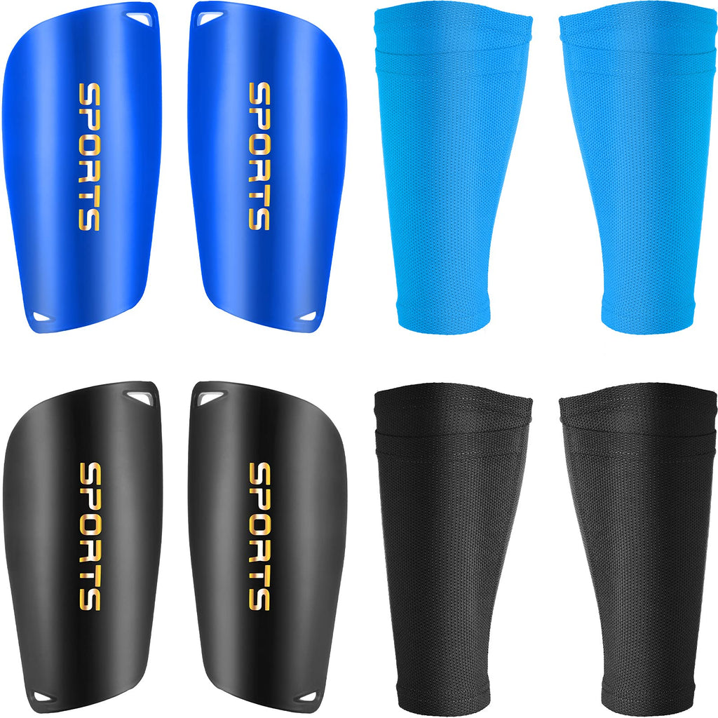 2 Pairs Soccer Shin Guards with Shin Guard Sleeves Adult Youth Soccer Shin Guards for Boys Girls Soccer Games Leg Protection Reduce Shocks and Injuries Blue, Black - BeesActive Australia