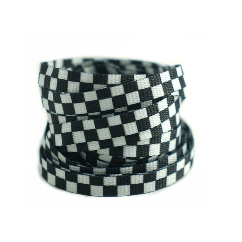 DECKER Flat Wide 10mm Shoelaces 2 Pairs Black White Checkered Lace for Roller Skates Hockey Skates Boots and Regular Shoes Checkered Black White 45"(114 cm) - BeesActive Australia