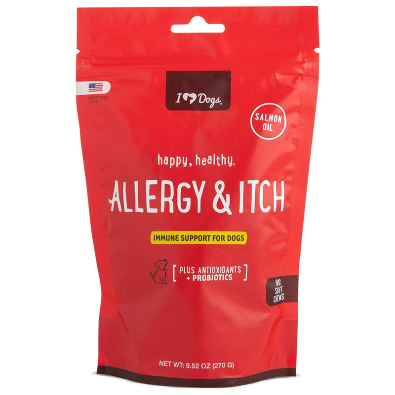 iHeartDogs Allergy & Itch Relief for Dogs with Salmon Oil, Quercetin, Colostrum, Antioxidants and Probiotics - 90 Count - BeesActive Australia