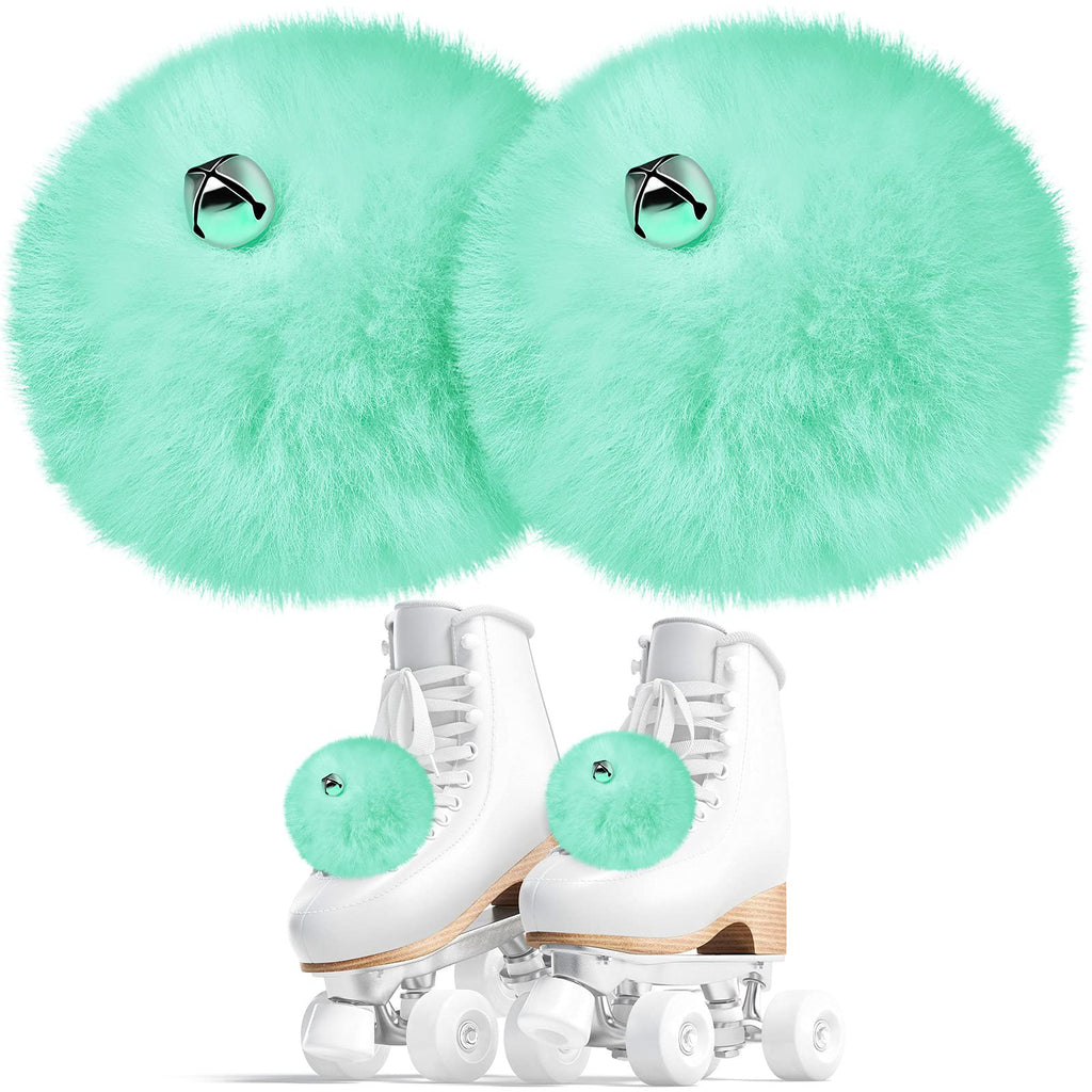 Sumind 2 Pieces Roller Skate Pom Poms with Bells for Women Girls Princess Fluffy Tie-on Roller Skate Pom Poms Fuzzy Pom Poms for Quad Roller Skate Accessories Mint Green 8 cm - BeesActive Australia