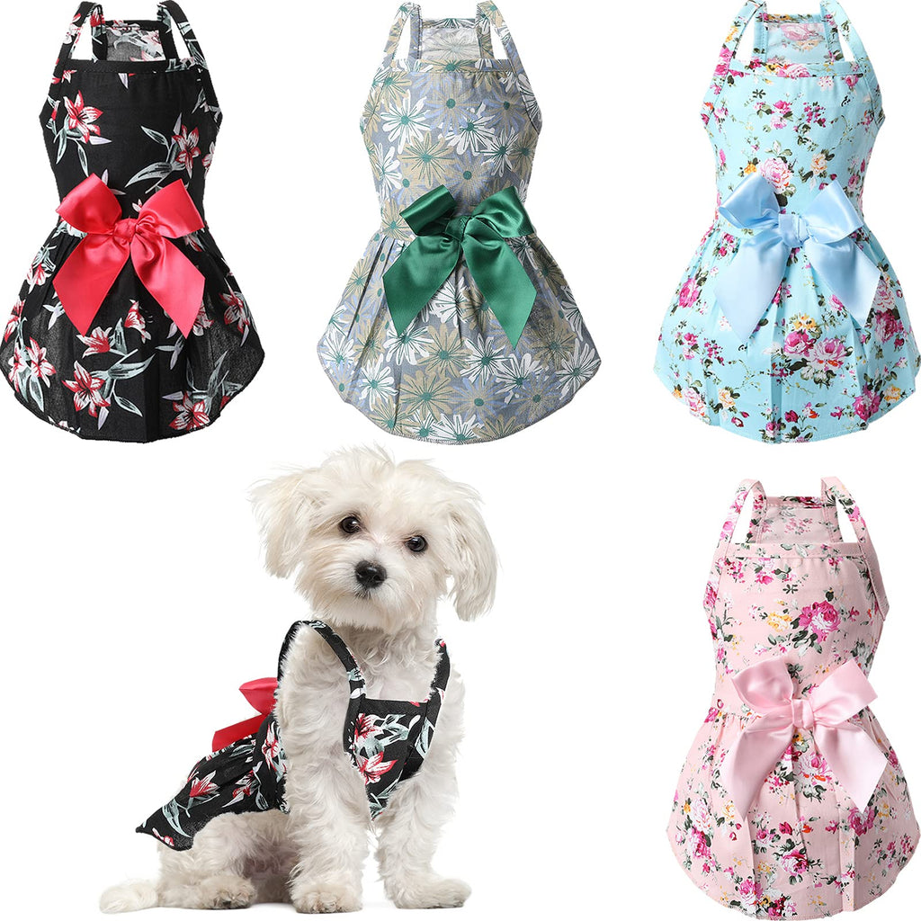 4 Pieces Dog Bowknot Floral Dress Pet Princess Dress Dog Sundress Dog Princess Dress Puppy Summer Dress for Small Pets Dogs Puppy Cats Medium - BeesActive Australia