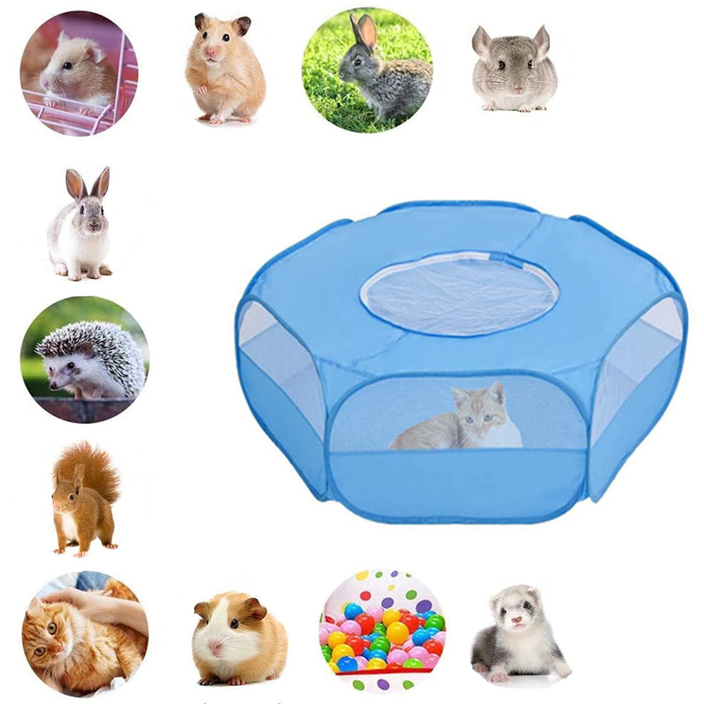 Mantouxixi Small Animal Playpen Pet Cage with Top Cover Anti Escape,Waterproof Small Pet Cage Transparent Yard Fence Tent for Hamsters,Bunny,Rabbits,Kitten,Guinea Pig,Puppy,Chinchillas,Hedgehogs Blue - BeesActive Australia