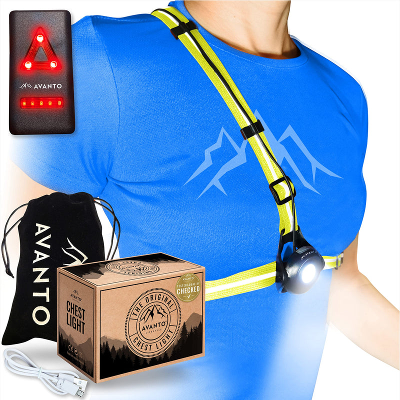 AVANTO PRO Chest Running Light for Runners and Joggers, Adjustable Beam and Reflector, All in one Reflective Running Vest Gear Yellow - BeesActive Australia