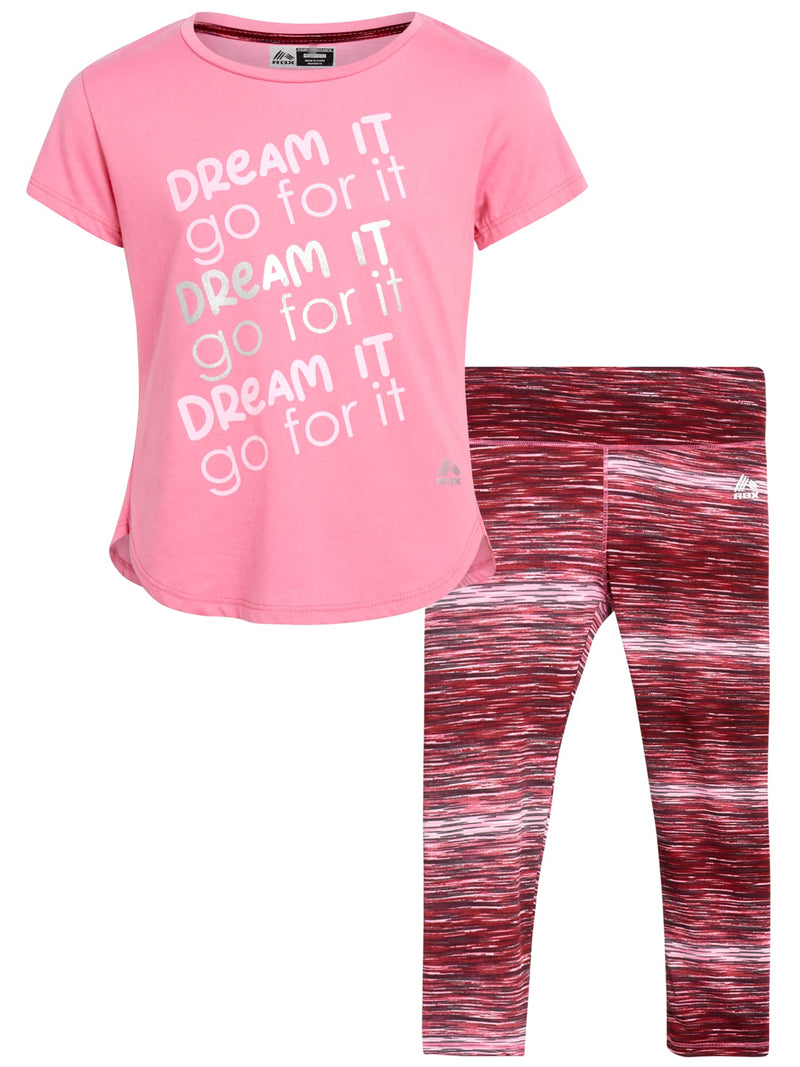 RBX Girls' Activewear Set - Short Sleeve Performance T-Shirt and Capri Leggings (6X-12) Pink Whip 7-8 - BeesActive Australia