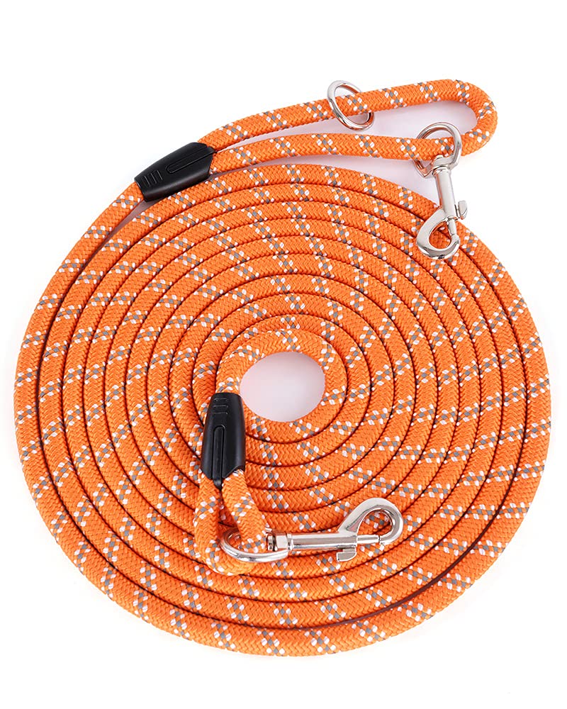Long Rope Leash for Dog Training 16FT 30FT 50FT, Reflective Threads Check Cord Recall Training Agility Dog Lead, Great for Large Medium Small Dogs Training Playing, Camping, or Backyard 10mm*30FT Orange - BeesActive Australia