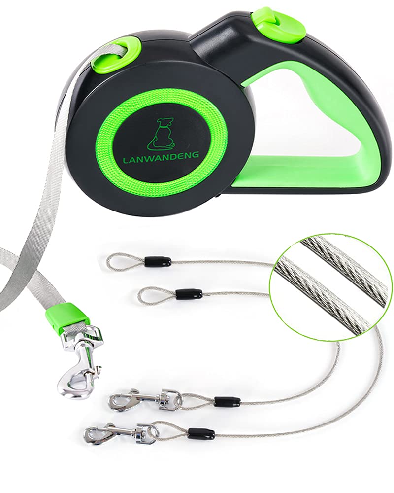 Chew Proof Retractable Dog Leash with 2 Heavy Duty Anti-Chewing Wire Ropes, 16FT Leashes 360 Tangle Free for 2 Dogs, Dual Dog Lead for Small/Medium/Large Dogs Medium Green - BeesActive Australia
