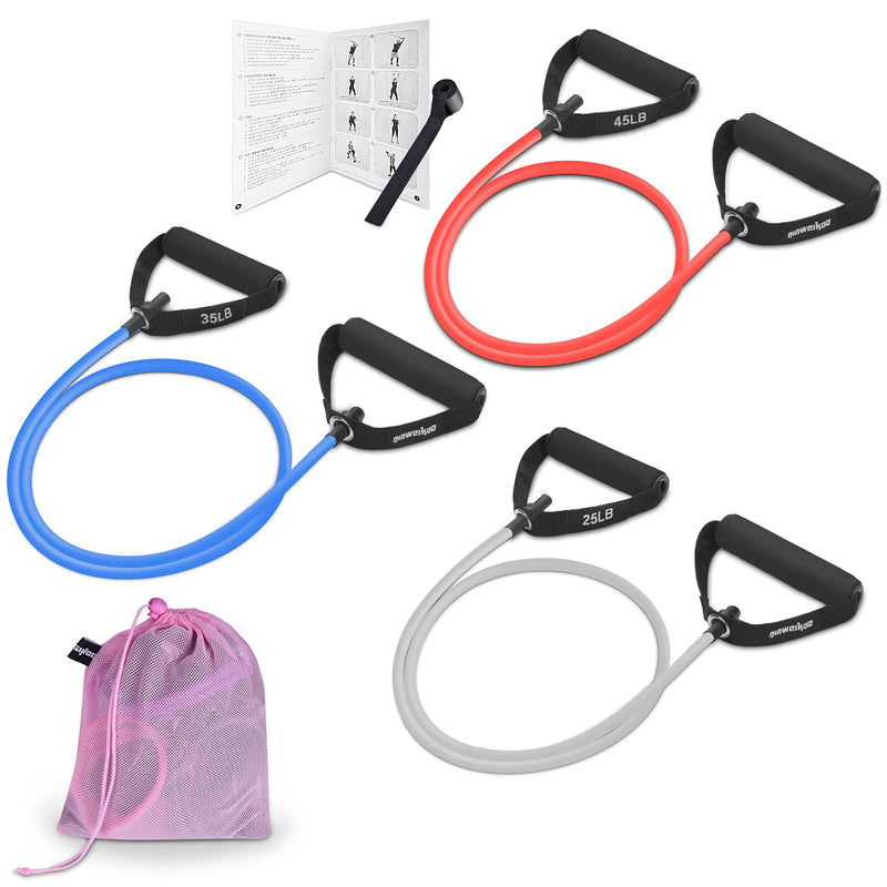 Resistance Exercise Bands Set with Handles Workout Bands for Physical Therapy, Strength Training, Muscle Toning - Door Anchor and Workout Guide. Gray,Blue,Red - BeesActive Australia