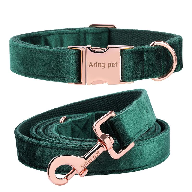ARING PET Velvet Dog Collar and Leash Set, Soft Dog Collar and Leash, Adjustable Collars for Dogs S (Pack of 1) Dark green - BeesActive Australia