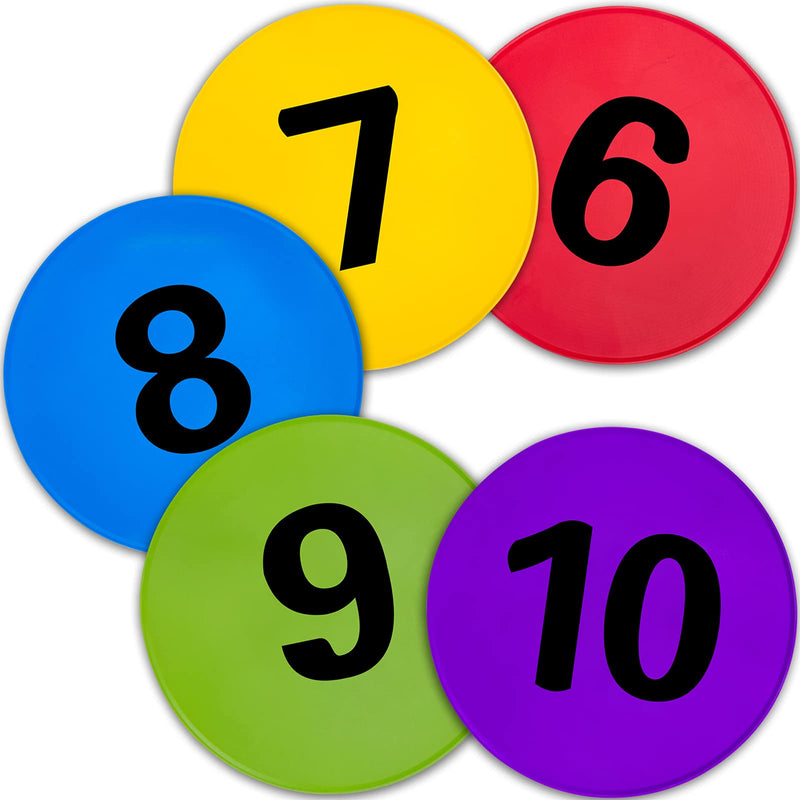 9 inch Numbered Spot Markers Floor Dots Flat Cones Poly Spots Non Slip Rubber Agility Markers for Kids Soccer Football, Basketball Training Markers, Dance Practice and Drills with Flat Cones Points 9inch 6-10 - BeesActive Australia