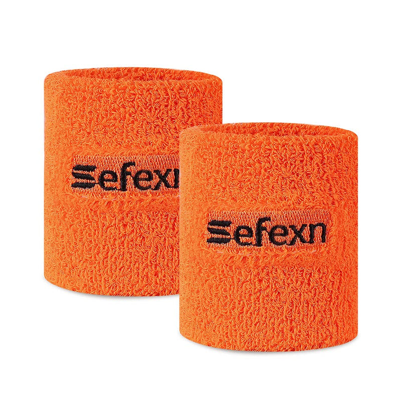 2 PCS Cotton Wrist Sweatbands Terry Cloth Sports Wristbands for Gym Running Tennis Basketball (Orange) Orange - BeesActive Australia