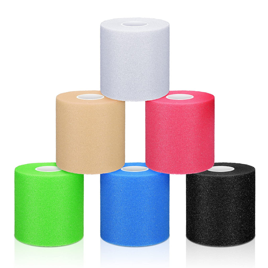 6 Pieces Foam Underwrap Athletic Foam Tape Sports Pre Wrap Athletic Tape Sports Tape for Ankles Wrists Hands and Knees, 2.75 x 30 Yards (Wheat, White, Blue, Green, Pink, Black) Wheat, White, Blue, Green, Pink, Black - BeesActive Australia