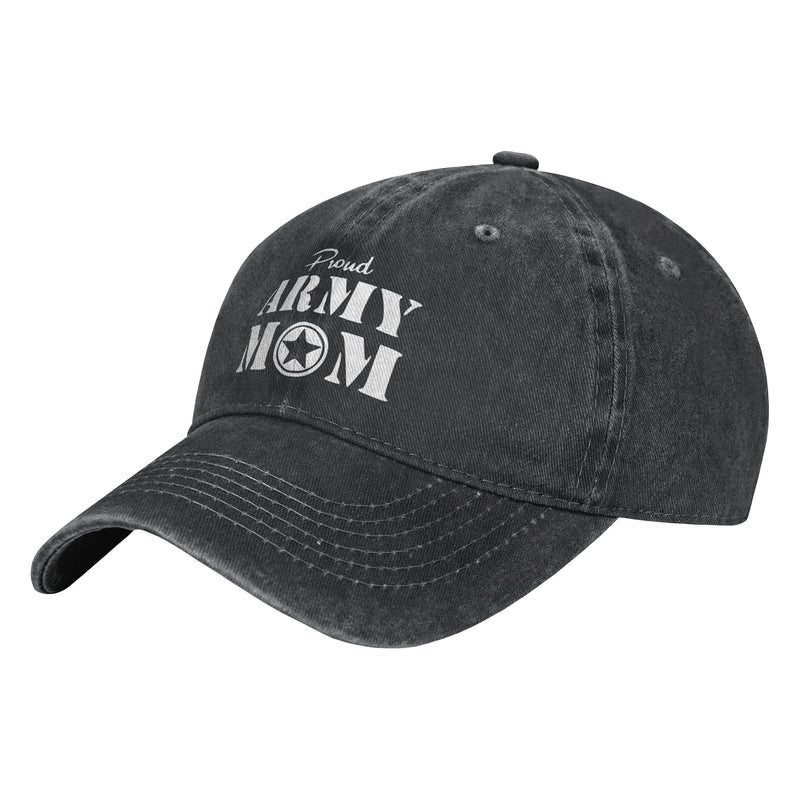 Wisedeal Women's Proud Army Mom Hat Vintage Distressed Adjustable Cotton Washed Denim Dad Baseball Cap for Mom Aunt Nana Mum Black - BeesActive Australia