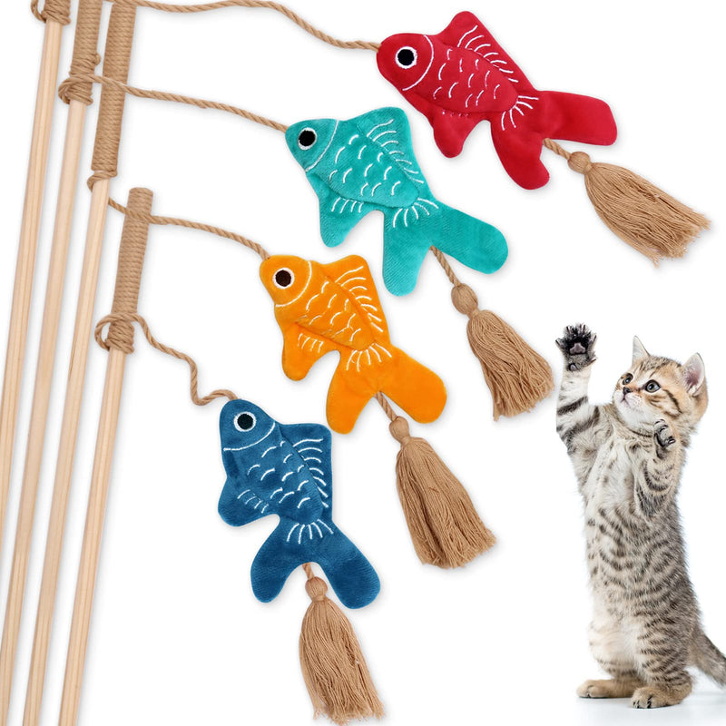 Goldfishes Cat Wand Catnip Toys with Tassels Kitten Fishes Teaser Chew Knickknack Interactive Fishing Rod Pillows Catmint Plush Kitty Plaything Gift Ideas Set of 4 - BeesActive Australia