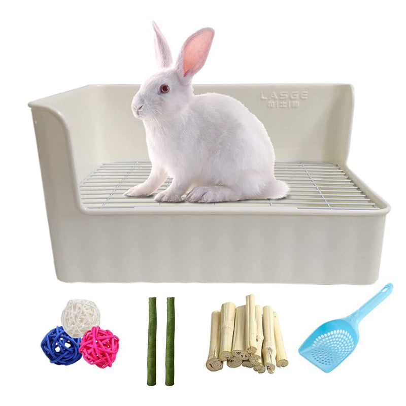 Tfwadmx Rabbit Litter Box Toilet Bunny Corner Litter Pan Pet Toilet Potty Trainer with Scoop Rabbit Chew Toys for Guinea Pigs Galesaur Chinchilla Ferret Small Animal White - BeesActive Australia