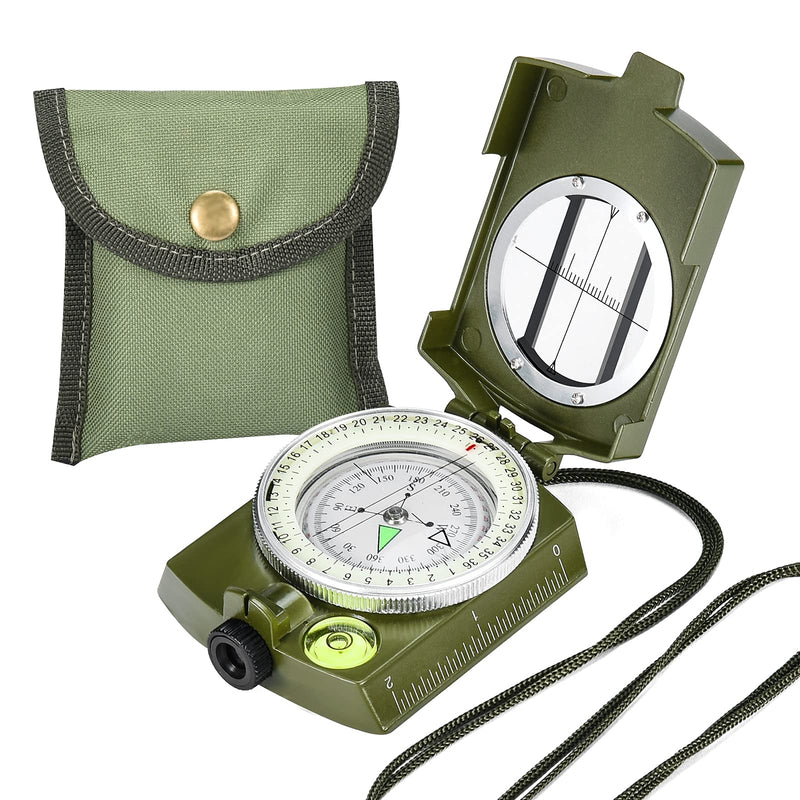 Military Lensatic Sighting Compass Survival with Carrying Bag, Compass for Hiking,Waterproof and Shakeproof, Army Green - BeesActive Australia