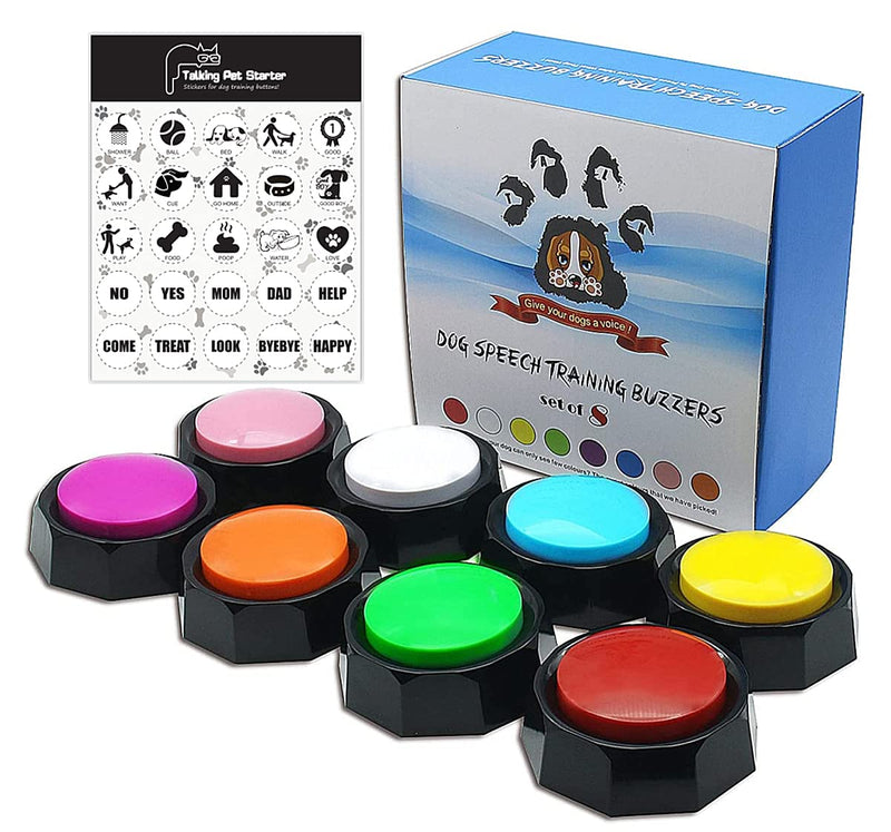 RIBOSY Set of 8, Dog Speech Training Buzzers, Recordable Buttons - Train Your Dog to Voice What They Want (Battery Included) 8Pack (Red+White+Yellow+Green+Purple+Blue+Pink+Orange) - BeesActive Australia