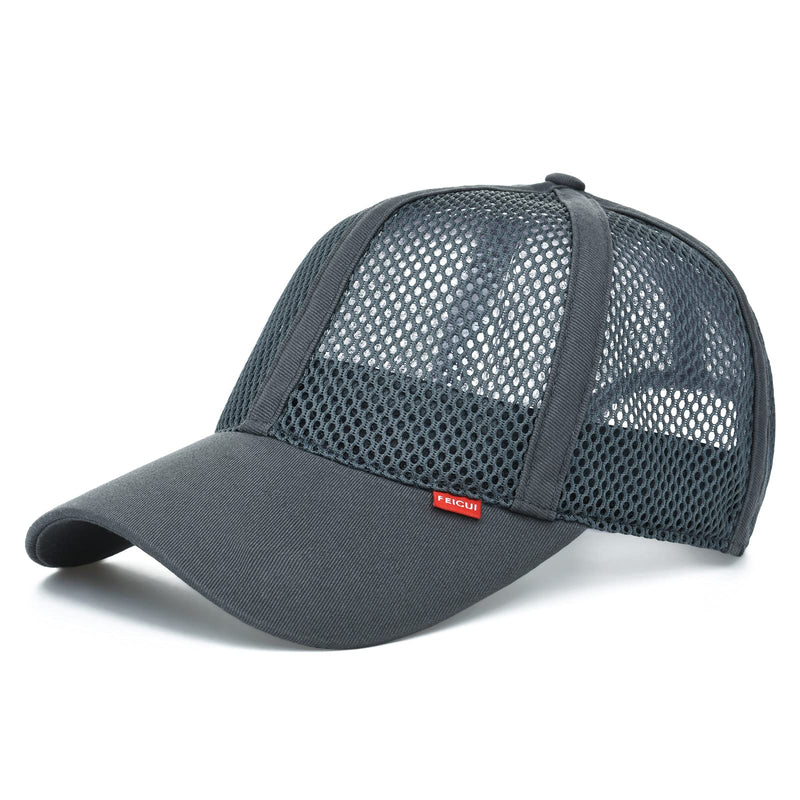FEICUI Men Mesh Trucker Baseball Cap Adjustable 6-Panel Hat Outdoor Sports Wear 7 1/4-7 1/2 Grey - BeesActive Australia