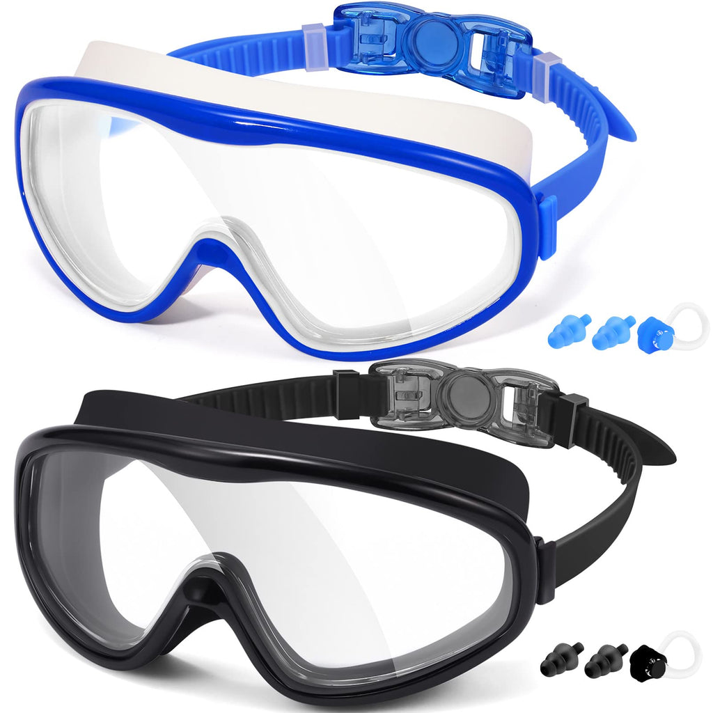 Braylin Adult Swim Goggles, 2-Pack Wide View Swim Goggles for Men Women Youth Teen, Anti-Fog, Over 15 06.black(clear Lens)+blue/White(clear Lens) - BeesActive Australia