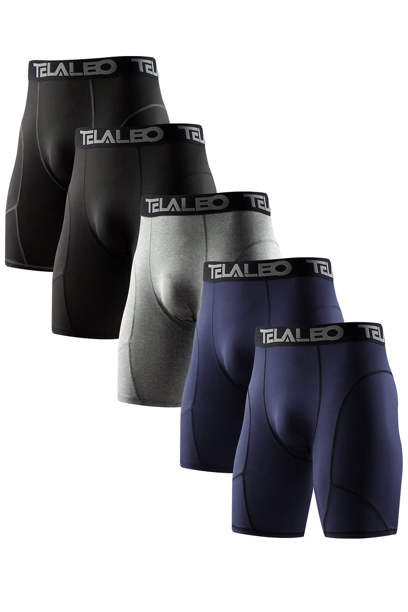 TELALEO 5/6 Pack Compression Shorts Men Spandex Sport Shorts Athletic Workout Running Performance Baselayer Underwear Black(2pcs)+blue(2pcs)+gray(1pcs) Large - BeesActive Australia