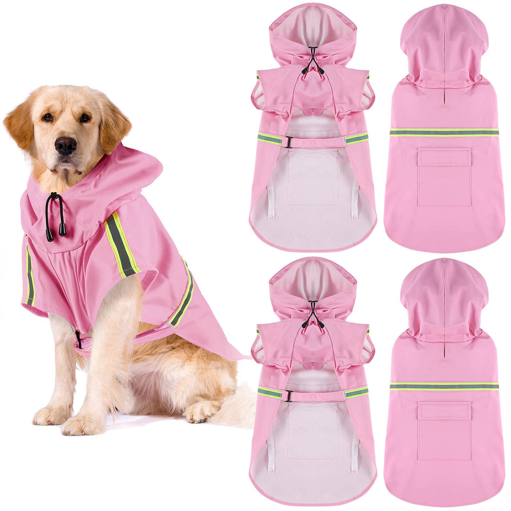 Frienda 2 Pieces Large Dog Raincoat for Dogs Waterproof Clothes Lightweight Rain Jacket Pet Poncho Hoodies with Reflective Strip Hoodie for Medium Large Dogs 2XL Pink - BeesActive Australia