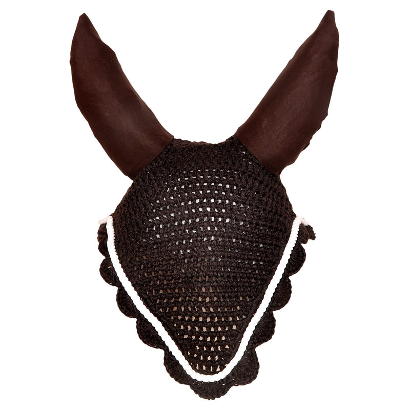 Generic Star Trading Company Horse Soft Crochet Breathable Cotton Ear Net Hood Ear Protector Bonnet Equestrian with Piping Cotton Brown Horse Flyveil (Size: Full) - BeesActive Australia