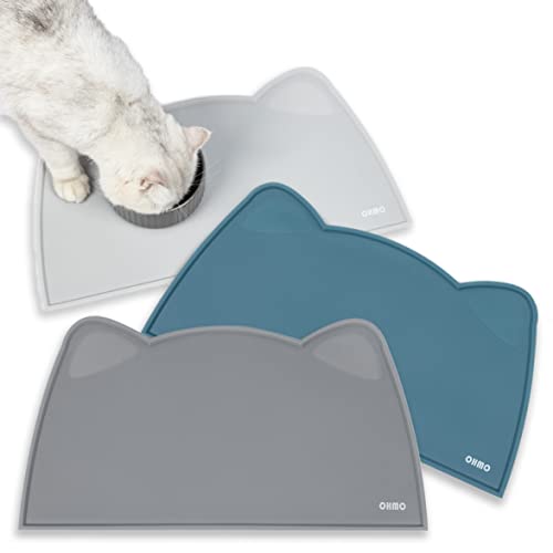 OHMO Cat Food Mat, Silicone Waterproof Dog Food Mat, Non-Skid Spill Proof Pet Feeding Mat for Food and Water, Easy to Clean Dog Placemat 18x9.8"(Small Cat) Dark Grey - BeesActive Australia