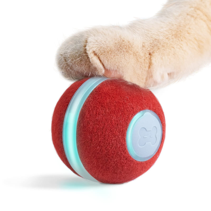 Cheerble Smart Interactive Cat Toy, Automatic Moving Bouncing Rolling Ball for Indoor Cat Kitten, Self Rotating Ball with Lights and Bell 1 Red - BeesActive Australia