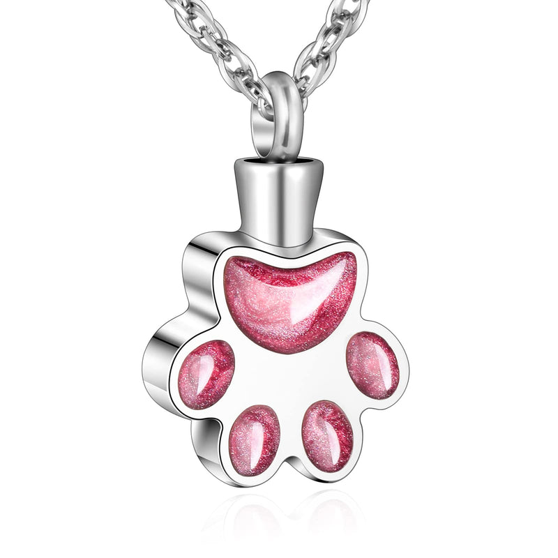 Paw Print Urn Necklace for Ashes Cremation Necklace for Pet Ashes Stainless Steel Ash Necklace Memorial Ash Holder Pink - BeesActive Australia
