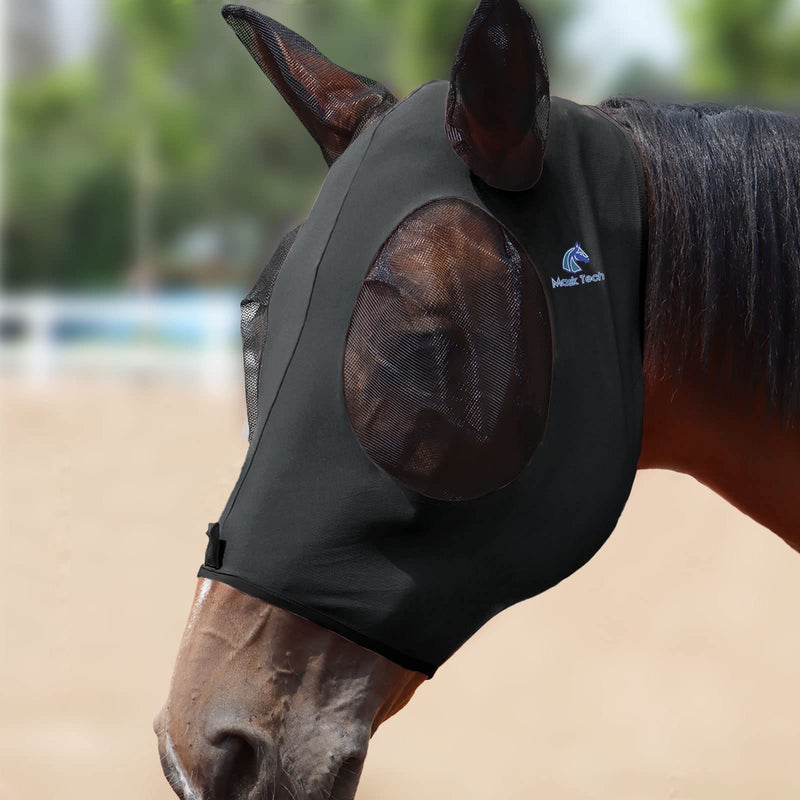 Mask-Tech Horse Fly Mask Elasticity Breathable Fabric with UV Protection Soft Mesh for Horse (L; Full Size) Mars Black - BeesActive Australia