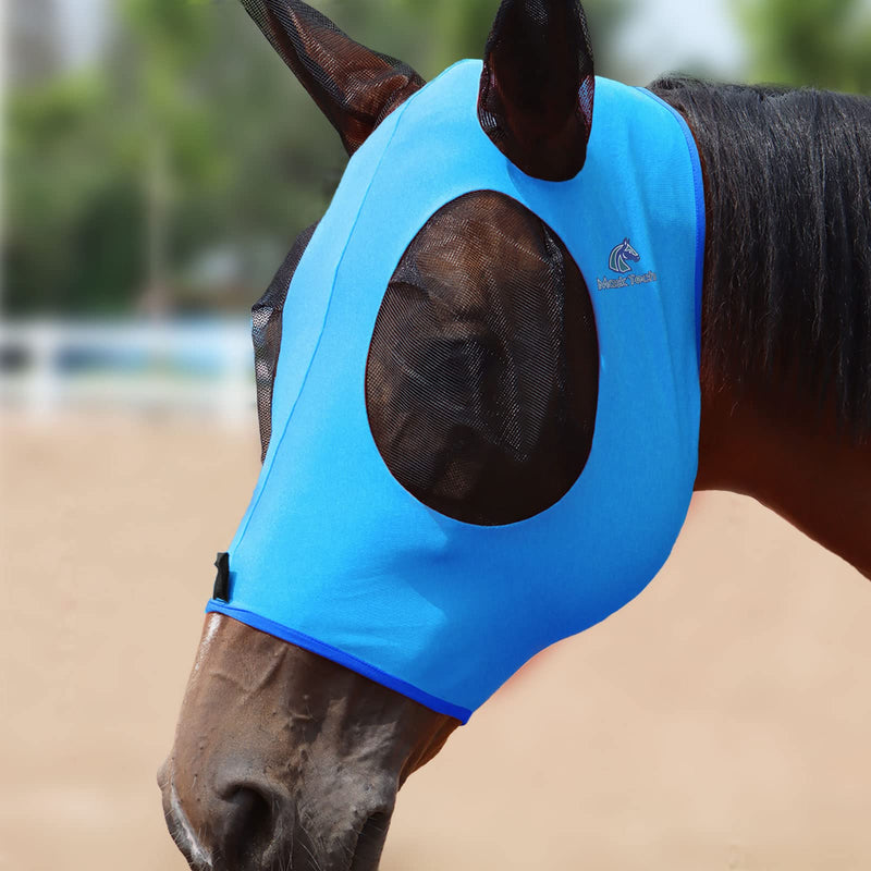 Mask-Tech Horse Fly Mask Elasticity Breathable Fabric with UV Protection Soft Mesh for Horse (L; Full Size) Light Blue - BeesActive Australia